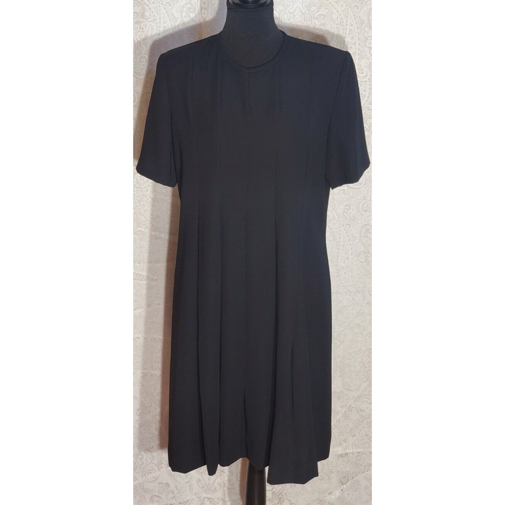 Vintage Black Orvis Dress Sz 14 Career Elegant Midi Polyester Shoulder Pads